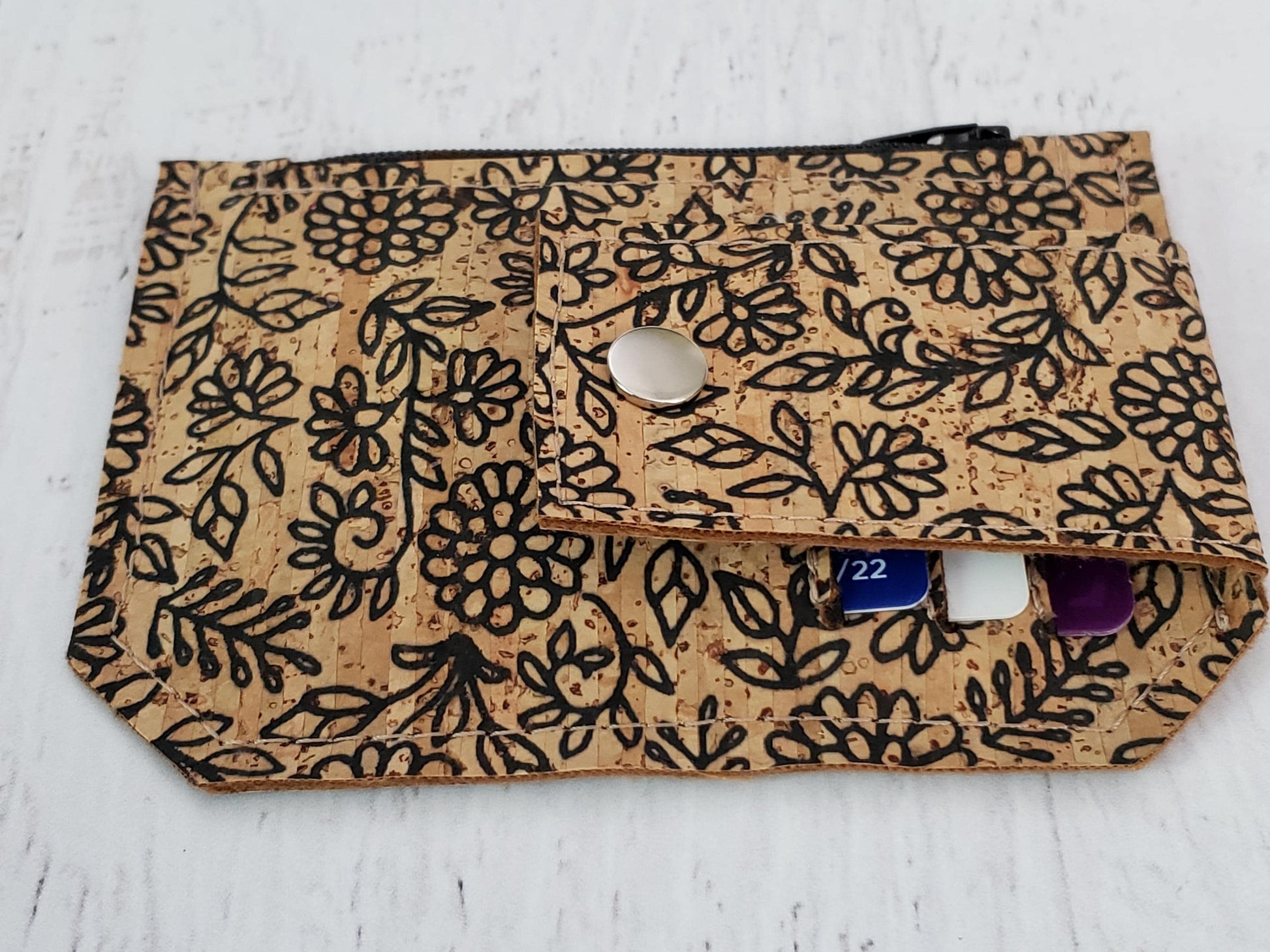 Floral Cork Wallet: Handmade Minimalist Pocket Wallet (etsy image id: 6583619015)