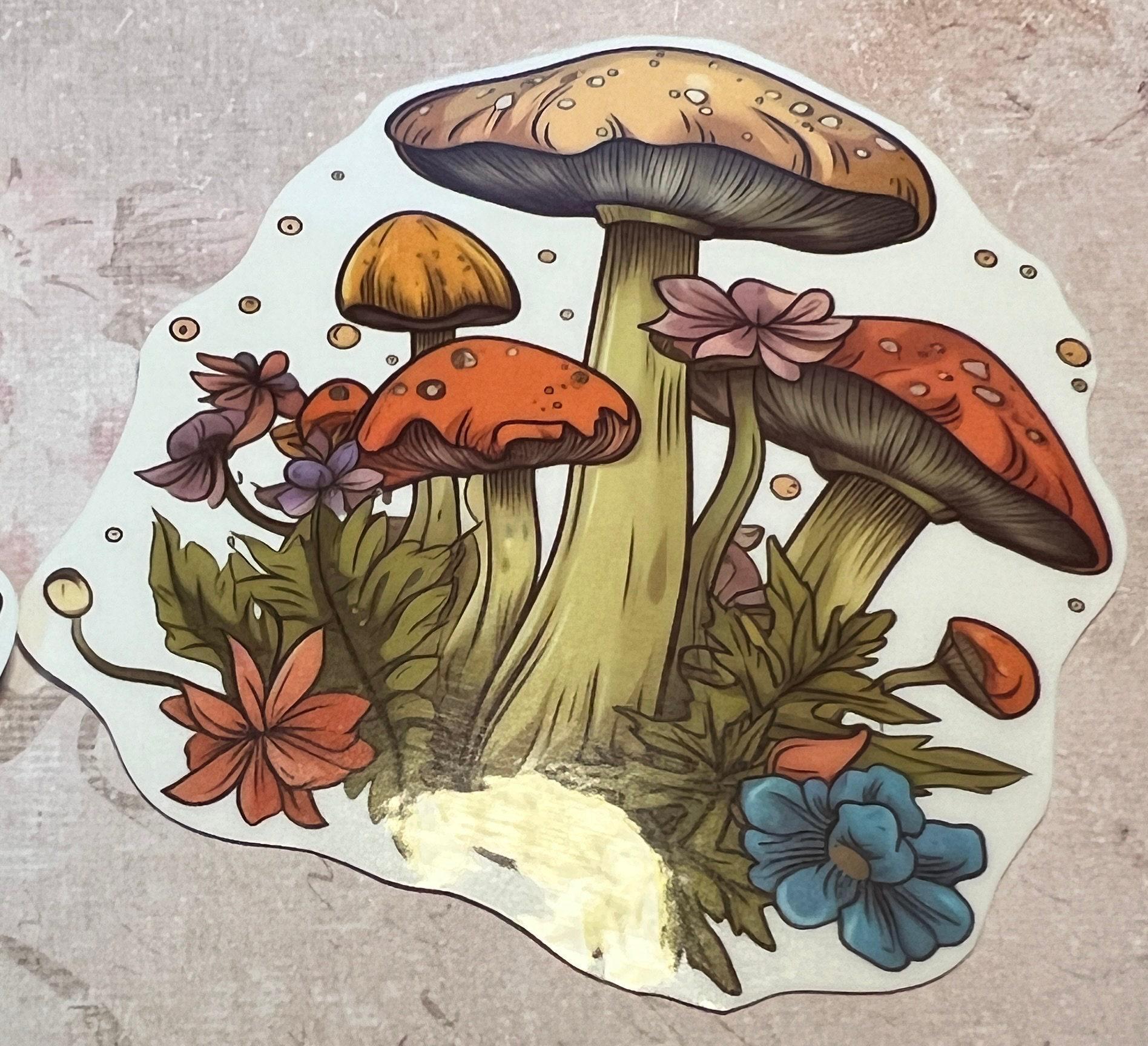 mushroom sticker in fall colors, on white background (etsy image id: 6616353813)