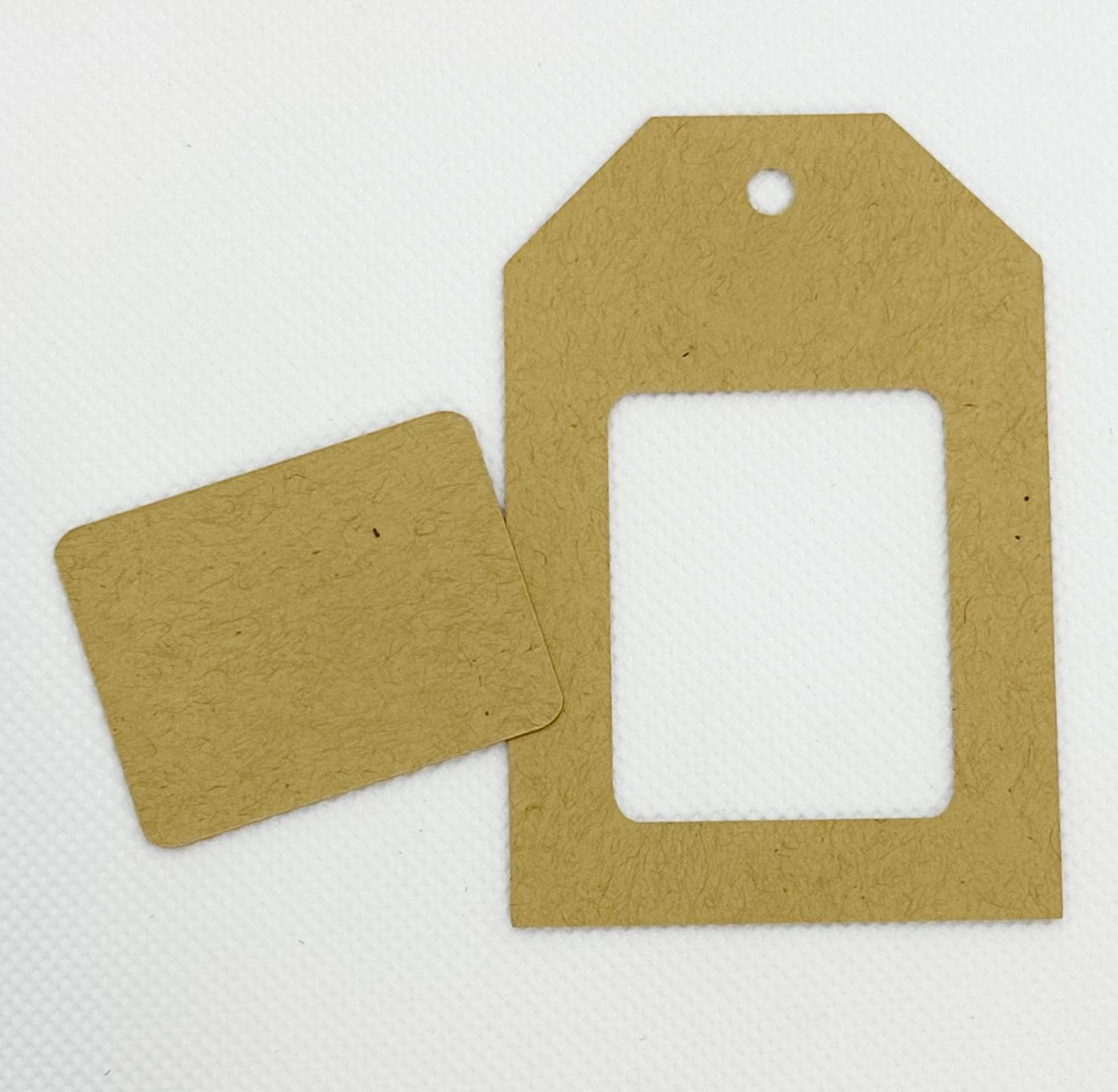 Die-Cut Frame Tags in Kraft with blank Small Card (etsy image id: 6743610391)