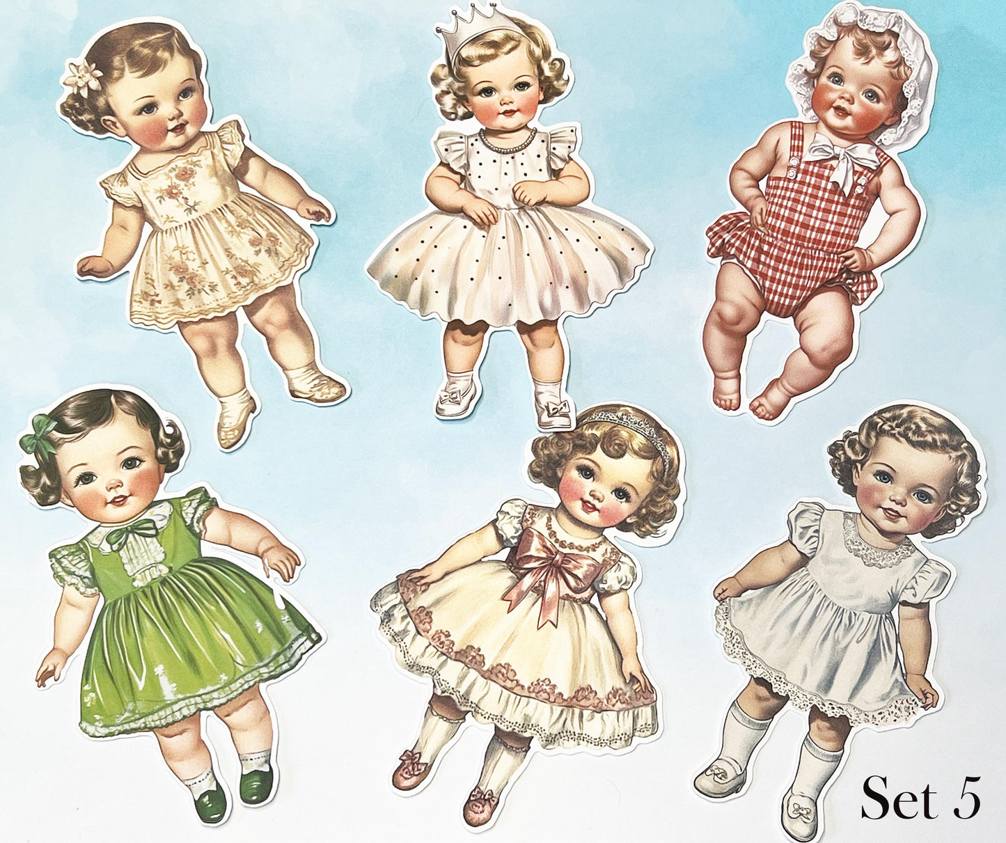 Vintage Style Baby Paper Dolls - 5 Inch Fussy Cut Ephemera, Set of 6 __etsy:6864895862