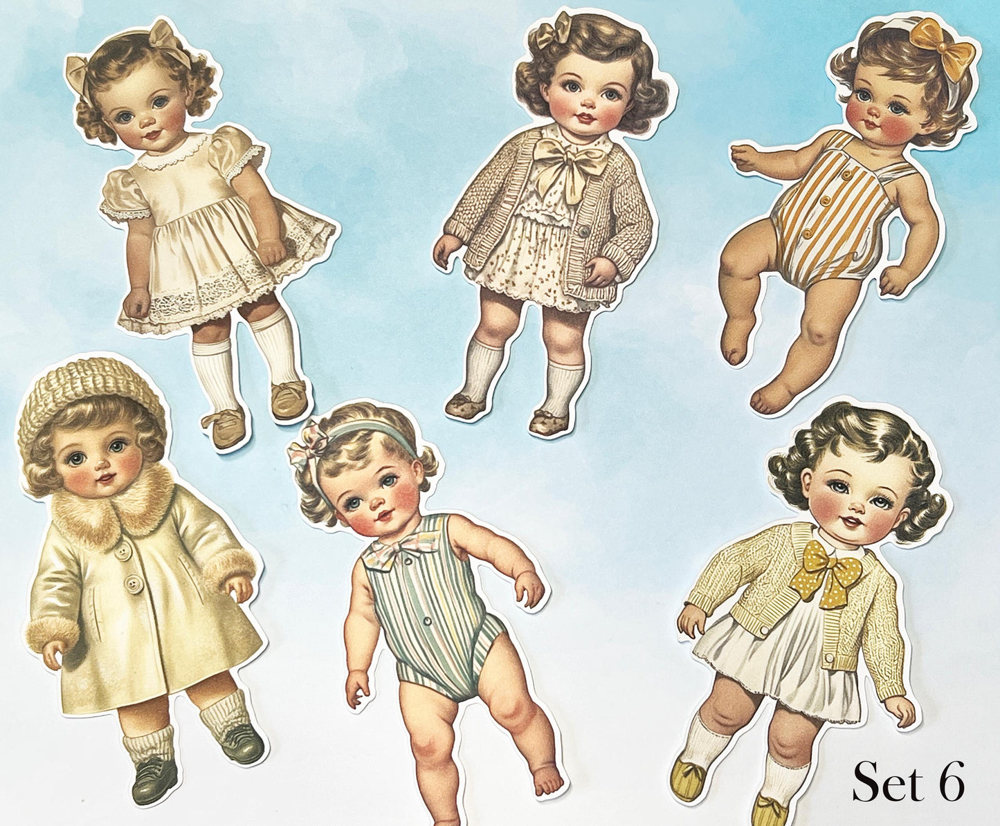 Vintage Style Baby Paper Dolls - 5 Inch Fussy Cut Ephemera, Set of 6 __etsy:6912876945