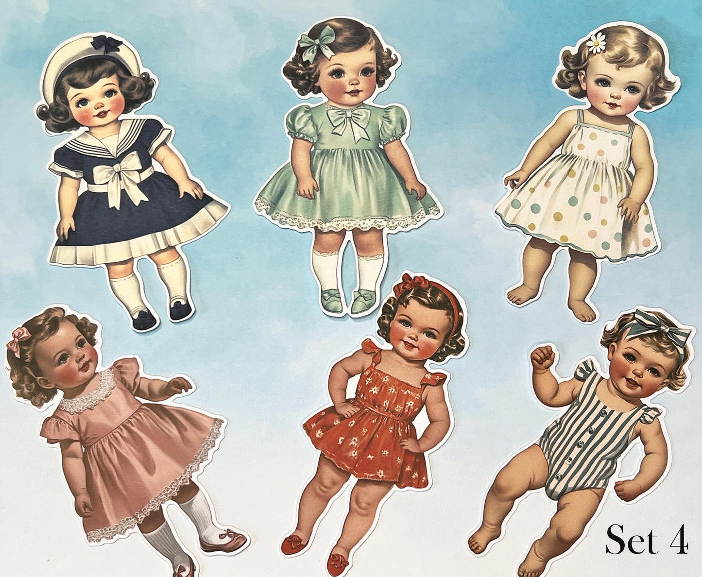 Vintage Style Baby Paper Dolls - 5 Inch Fussy Cut Ephemera, Set of 6 __etsy:6912889789