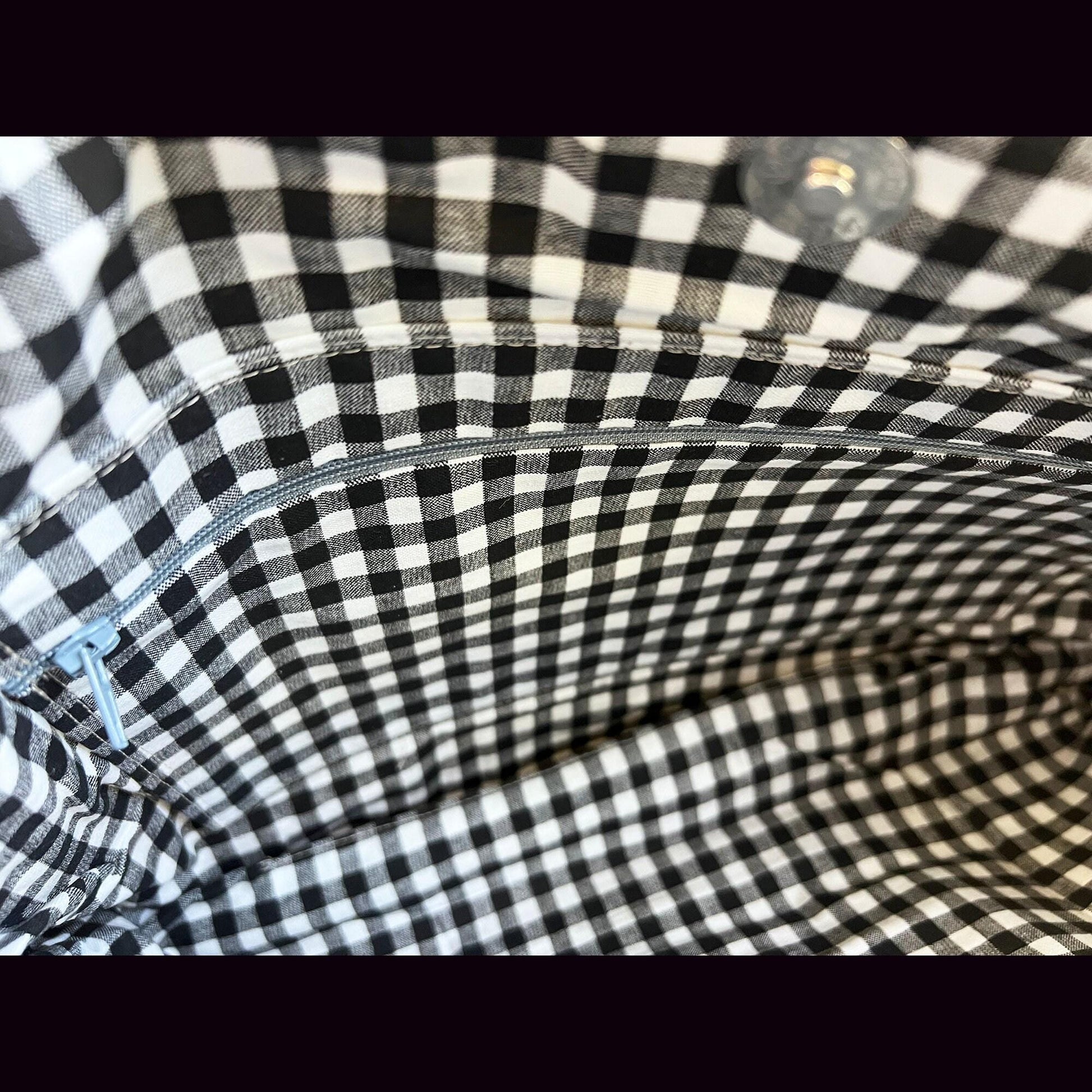 Chicken Market Tote: Black Gingham Handbag with Snap Closure (etsy image id: 7760615050)