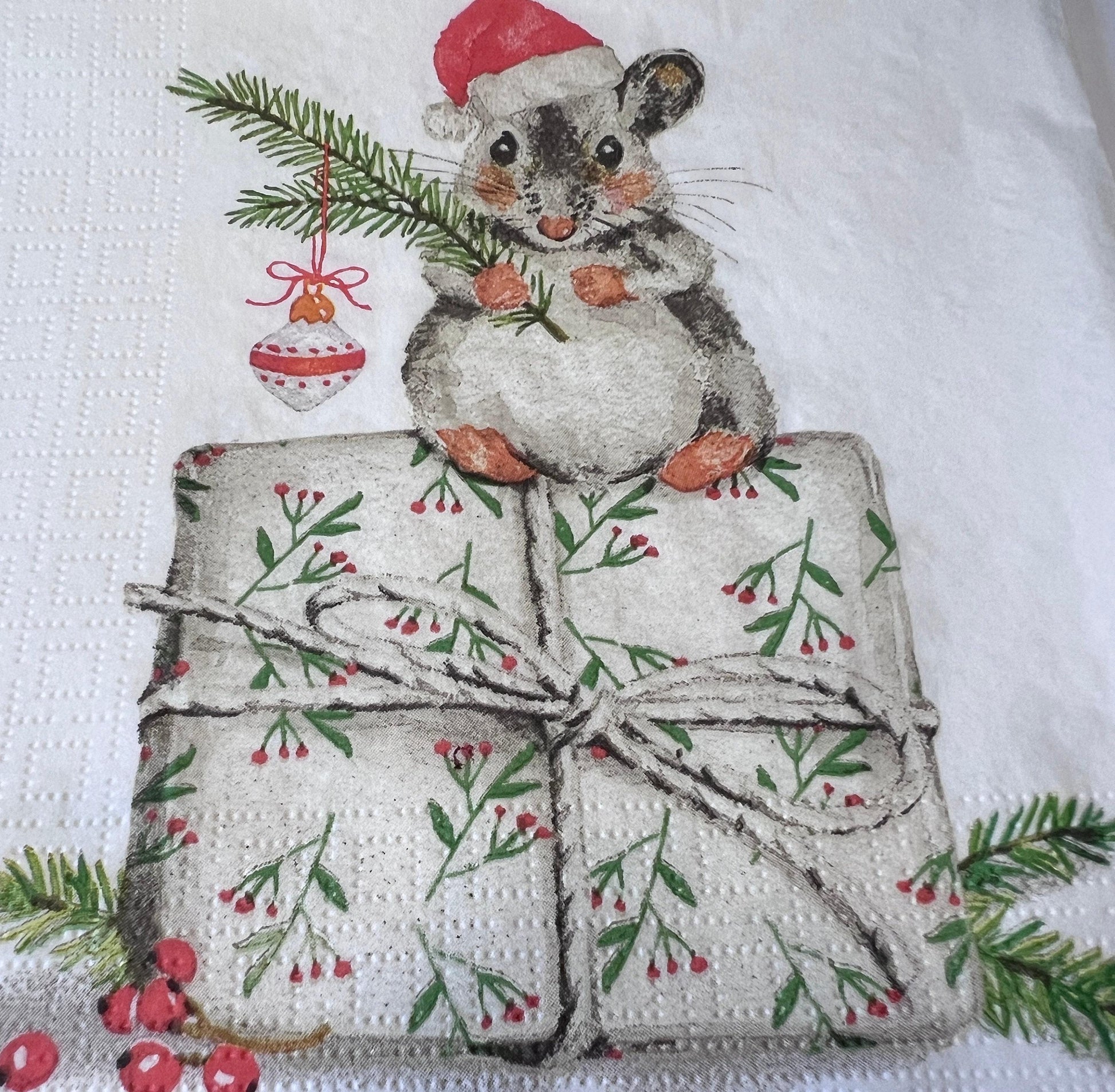 Christmas Napkins: Kitten, Cat, Mouse, Barnyard - Set of 8 (etsy image id: 7760615660)