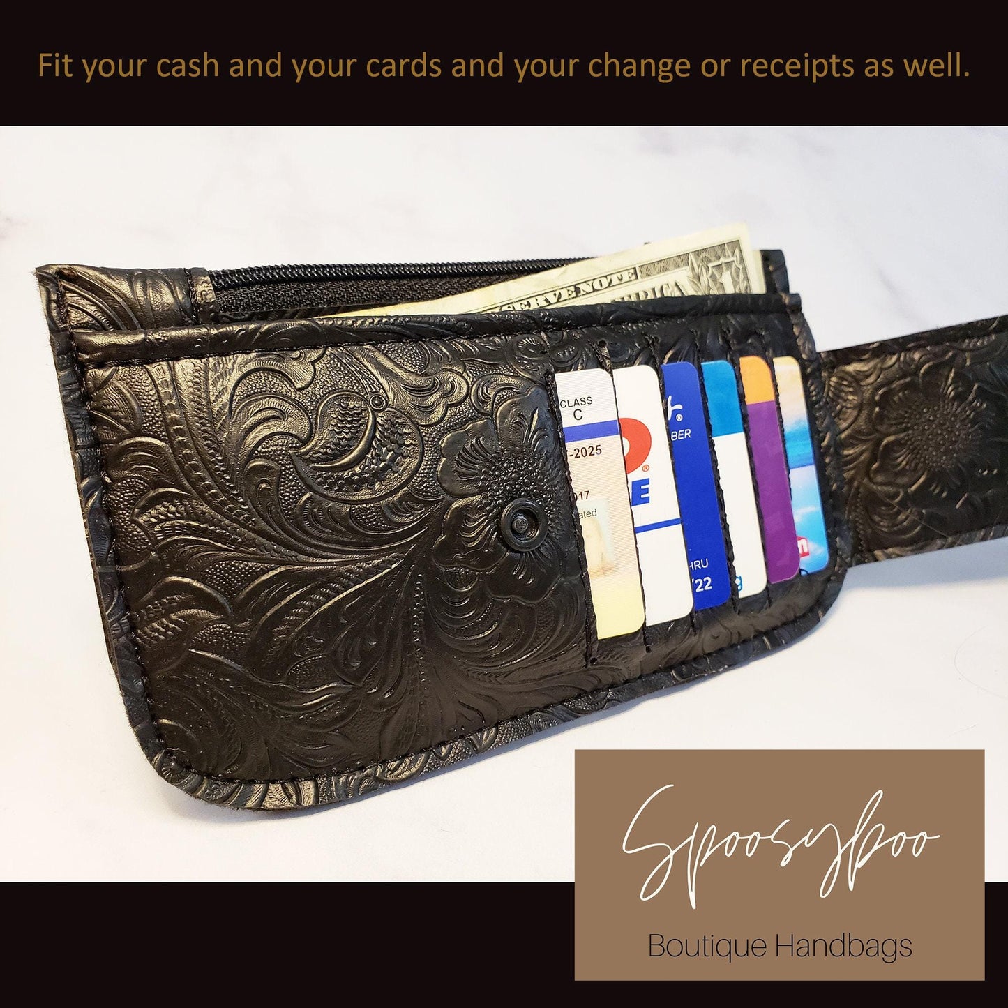 Western style faux tooled Minimalist purse Pal slim vinyl wallet (etsy image id: 7760617996)