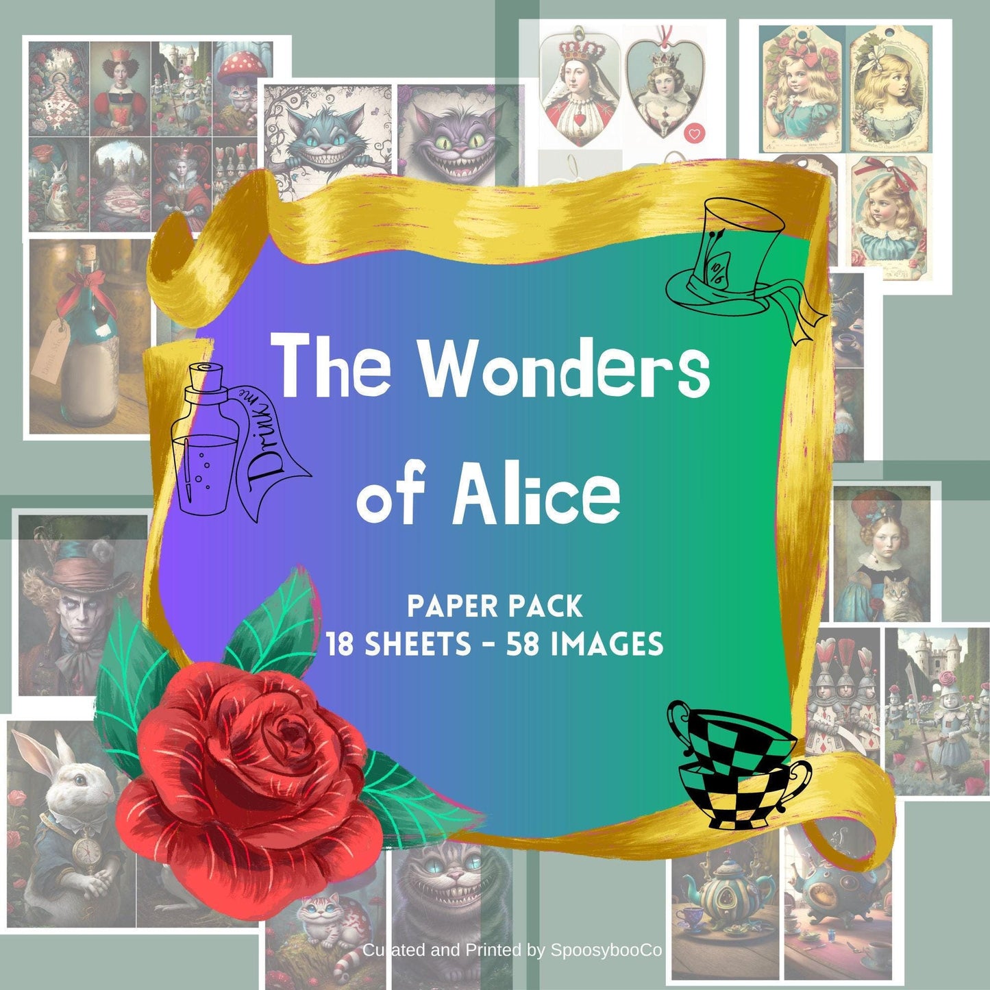 The Wonders of Alice vivid print Paper Pack - 18 sheets, 58 images (etsy image id: 7760618854)