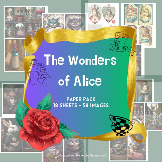 The Wonders of Alice vivid print Paper Pack - 18 sheets, 58 images (etsy image id: 7760618854)