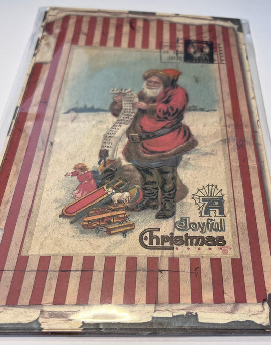 shows one large vintage images on vinyl sticker medium in reds and white with Santa (etsy image id: 7760622354)