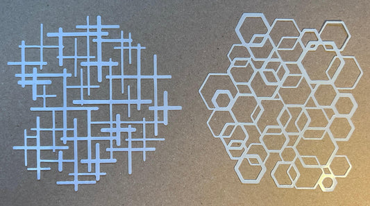 Hexagon and crossed lines  free edge stencils (etsy image id: 7763953996)