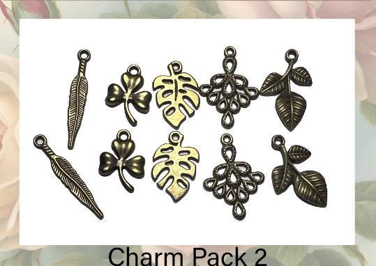 Antique Brass Charms: Metal Leaf and Clover Set - Jewelry Making Supplies (etsy image id: 7763955028)