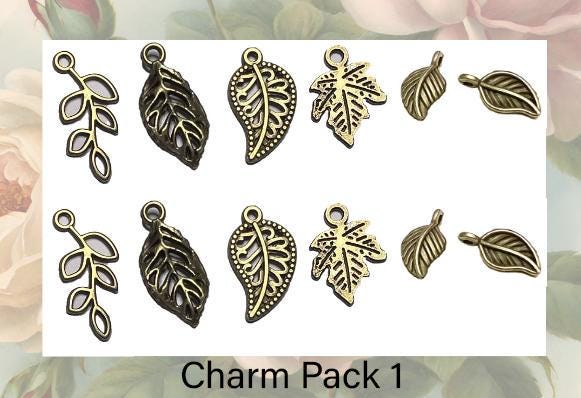 Antique Brass Charms: Metal Leaf and Clover Set - Jewelry Making Supplies (etsy image id: 7763955076)