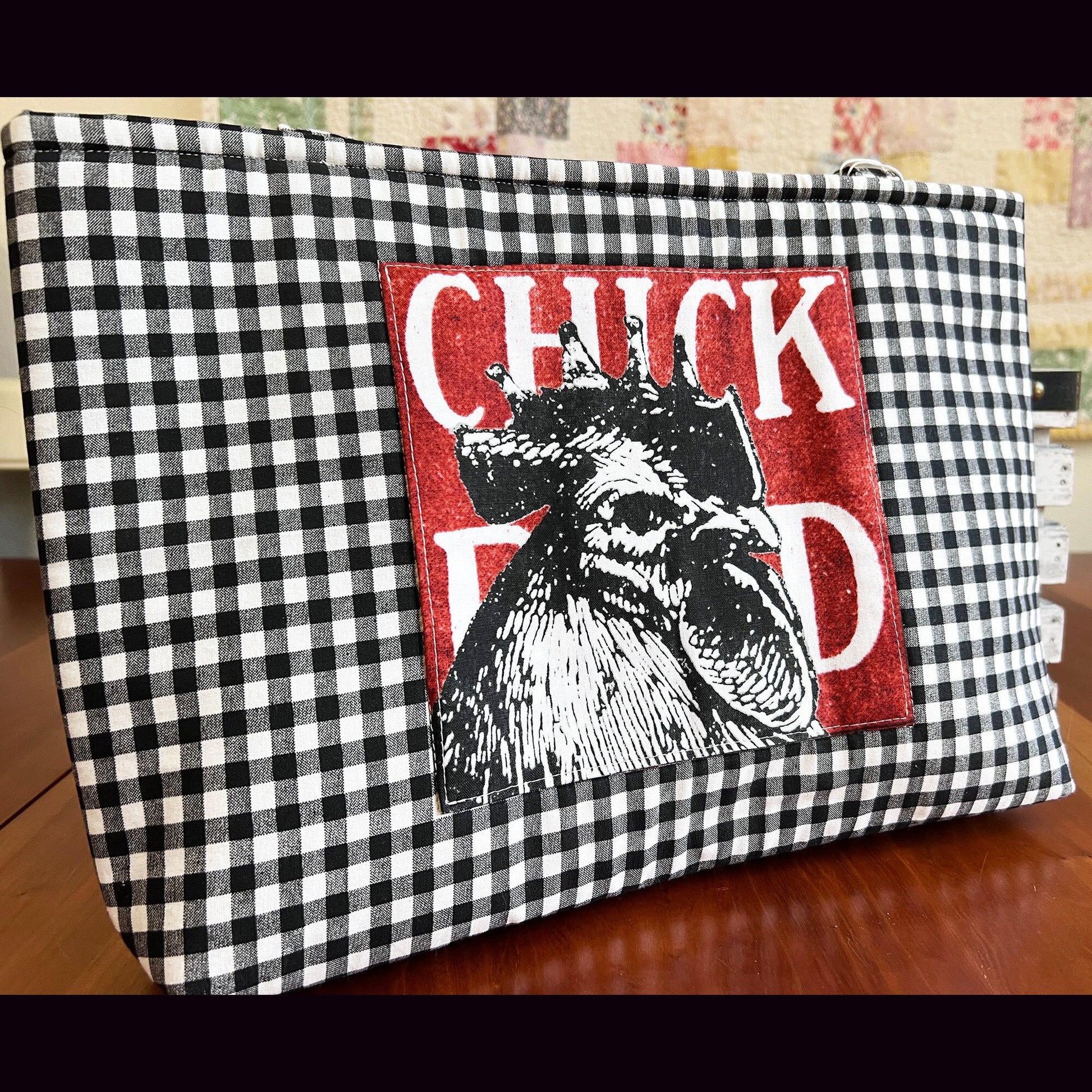 Chicken Market Tote: Black Gingham Handbag with Snap Closure (etsy image id: 7808561781)