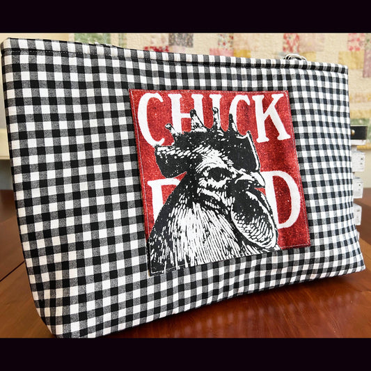 Chicken Market Tote: Black Gingham Handbag with Snap Closure (etsy image id: 7808561781)