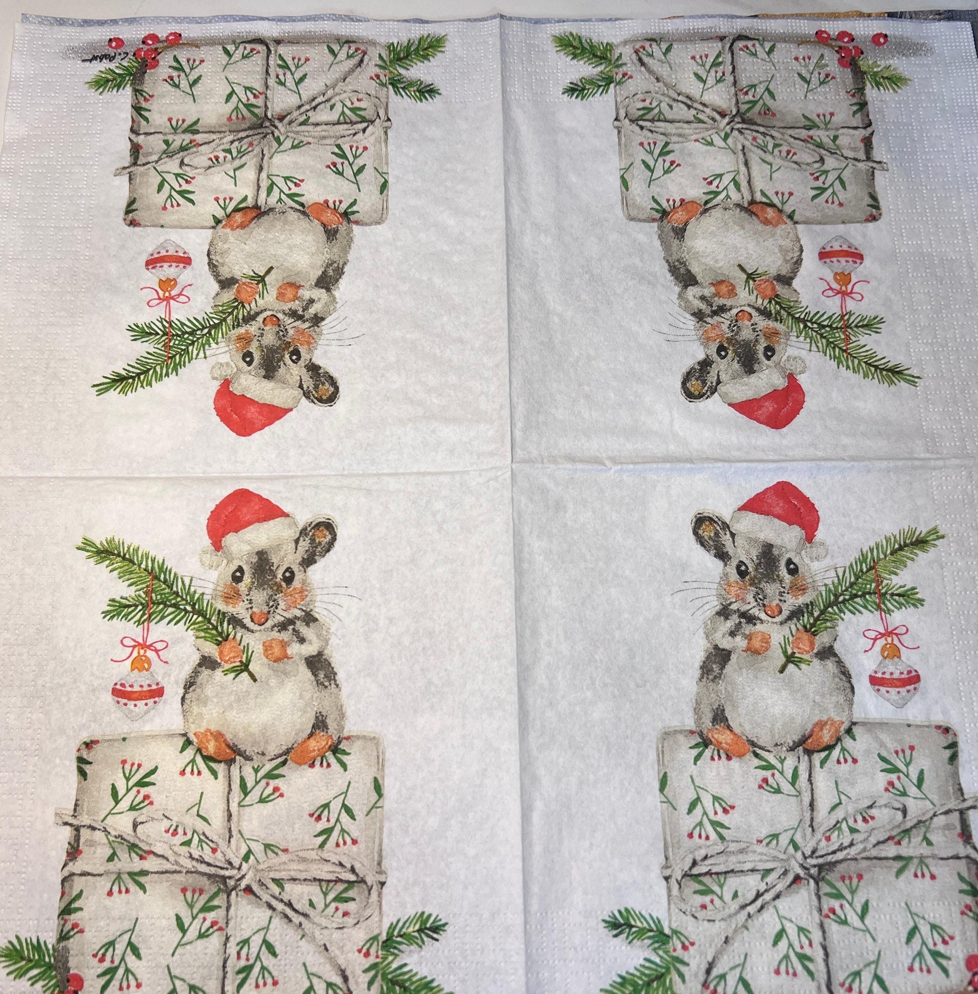 Christmas Napkins: Kitten, Cat, Mouse, Barnyard - Set of 8 (etsy image id: 7808563057)