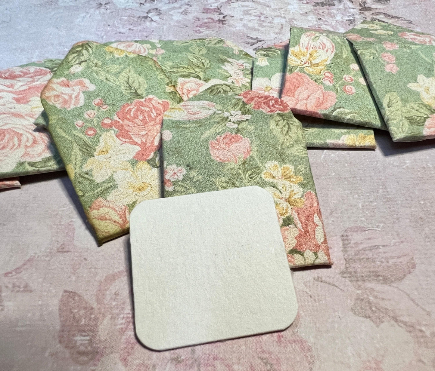 Envelopes, Miniature, green floral cardstock set of 10, 1” x 1” cottage-inspired (etsy image id: 7808618211)