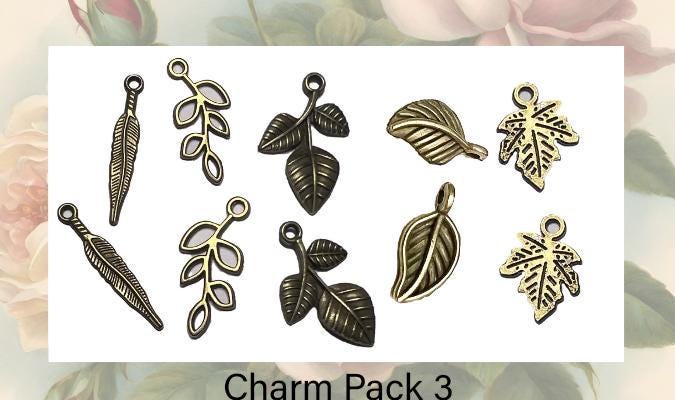 Antique Brass Charms: Metal Leaf and Clover Set - Jewelry Making Supplies (etsy image id: 7811902633)