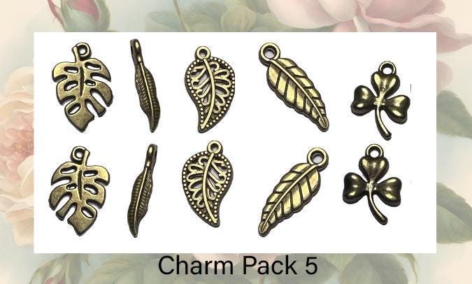 Antique Brass Charms: Metal Leaf and Clover Set - Jewelry Making Supplies (etsy image id: 7811902665)