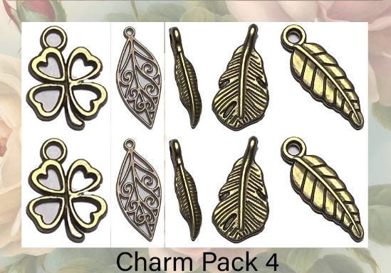 Antique Brass Charms: Metal Leaf and Clover Set - Jewelry Making Supplies (etsy image id: 7811902703)