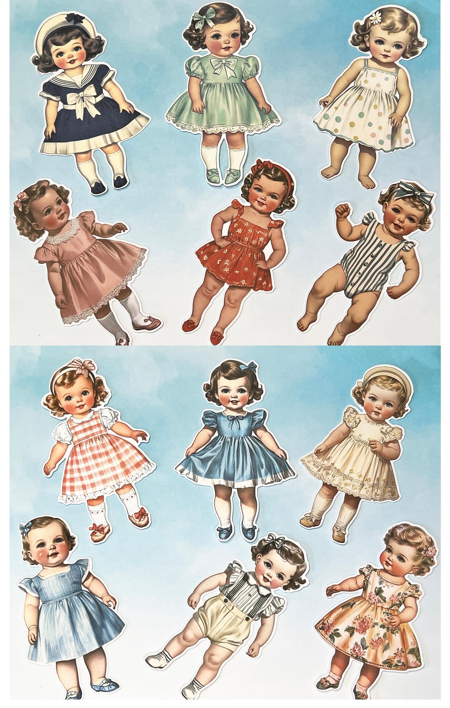 2 1/2 inch Set of 12 Fussy Cut Paper Dolls (etsy image id: 7811903503)
