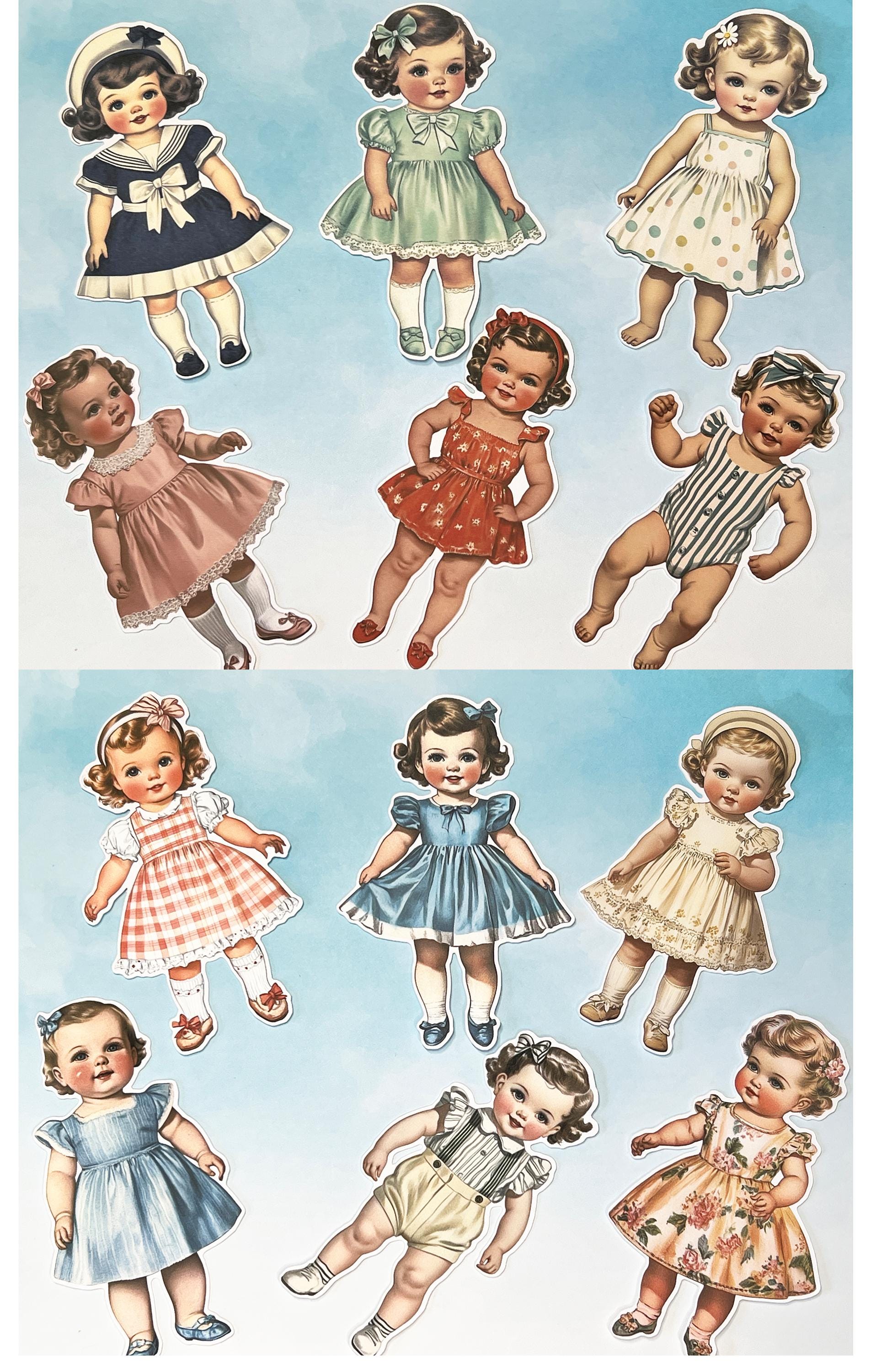 2 1/2 inch Set of 12 Fussy Cut Paper Dolls (etsy image id: 7811903503)