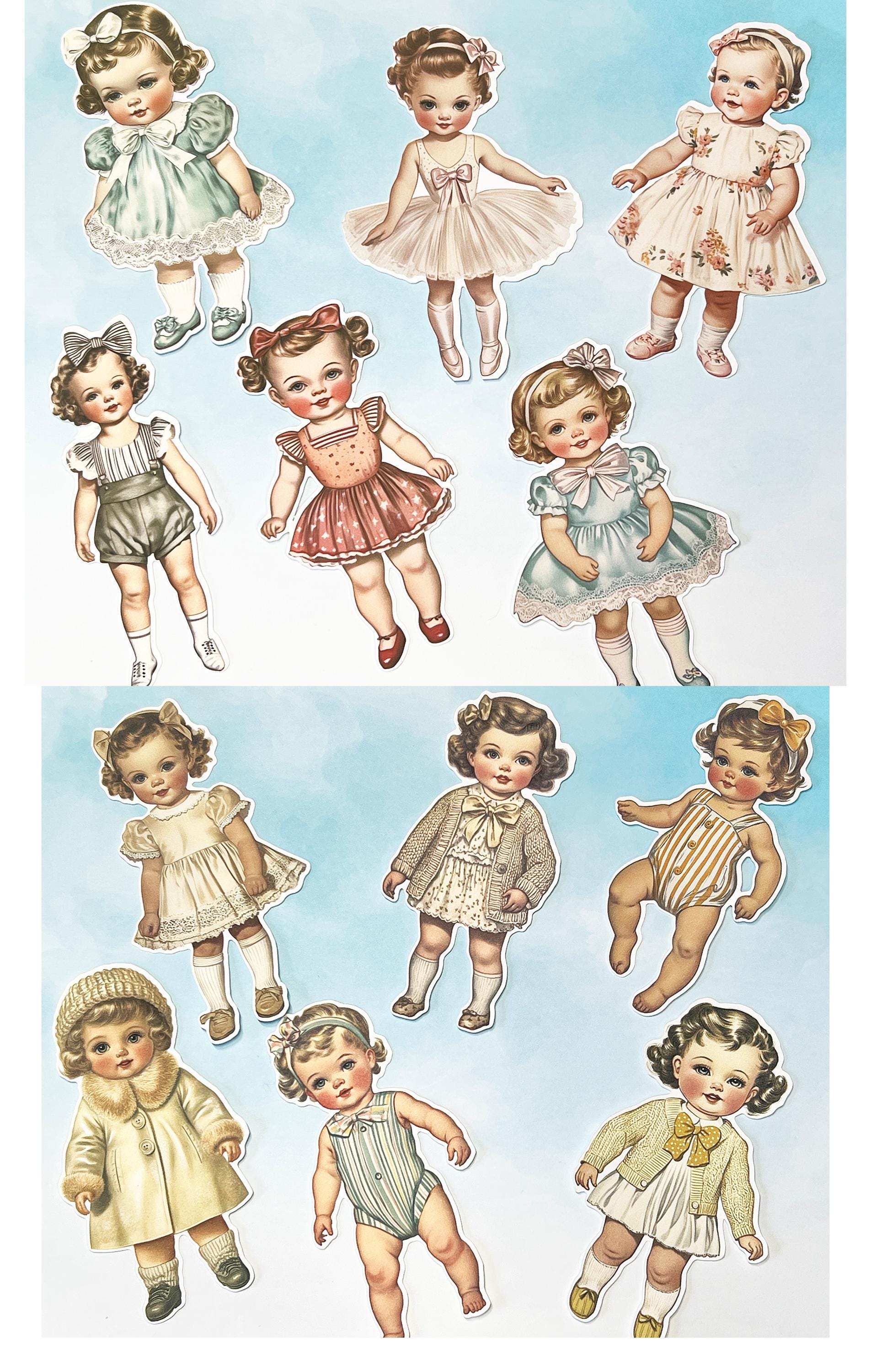 2 1/2 inch Set of 12 Fussy Cut Paper Dolls (etsy image id: 7811903669)