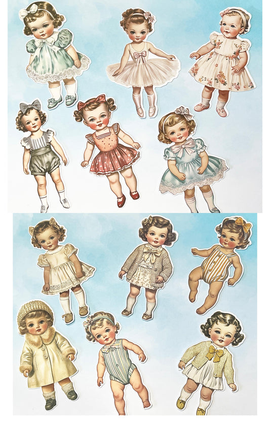 2 1/2 inch Set of 12 Fussy Cut Paper Dolls (etsy image id: 7811903669)