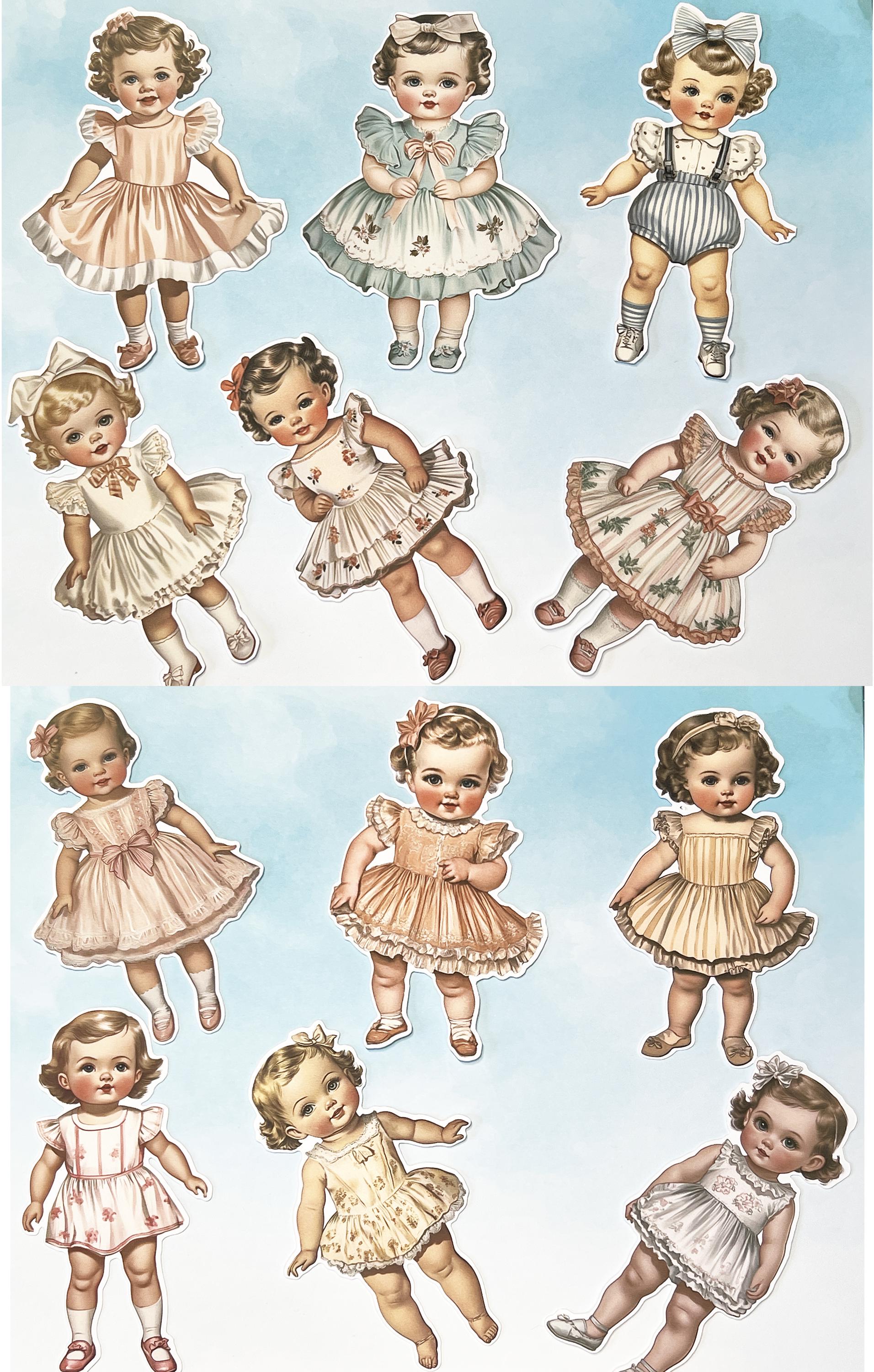 2 1/2 inch Set of 12 Fussy Cut Paper Dolls (etsy image id: 7811903729)