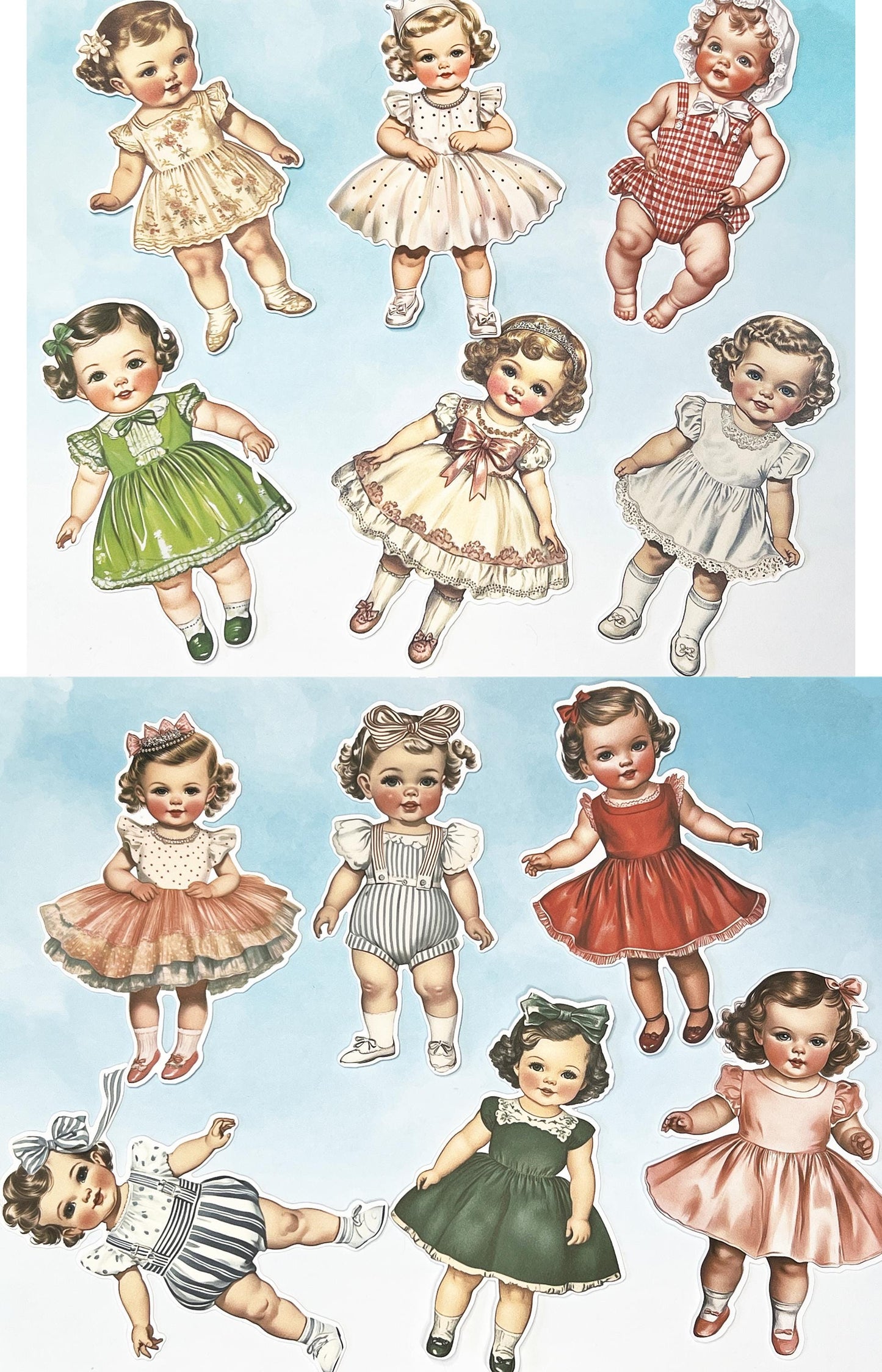 2 1/2 inch Set of 12 Fussy Cut Paper Dolls (etsy image id: 7811903795)