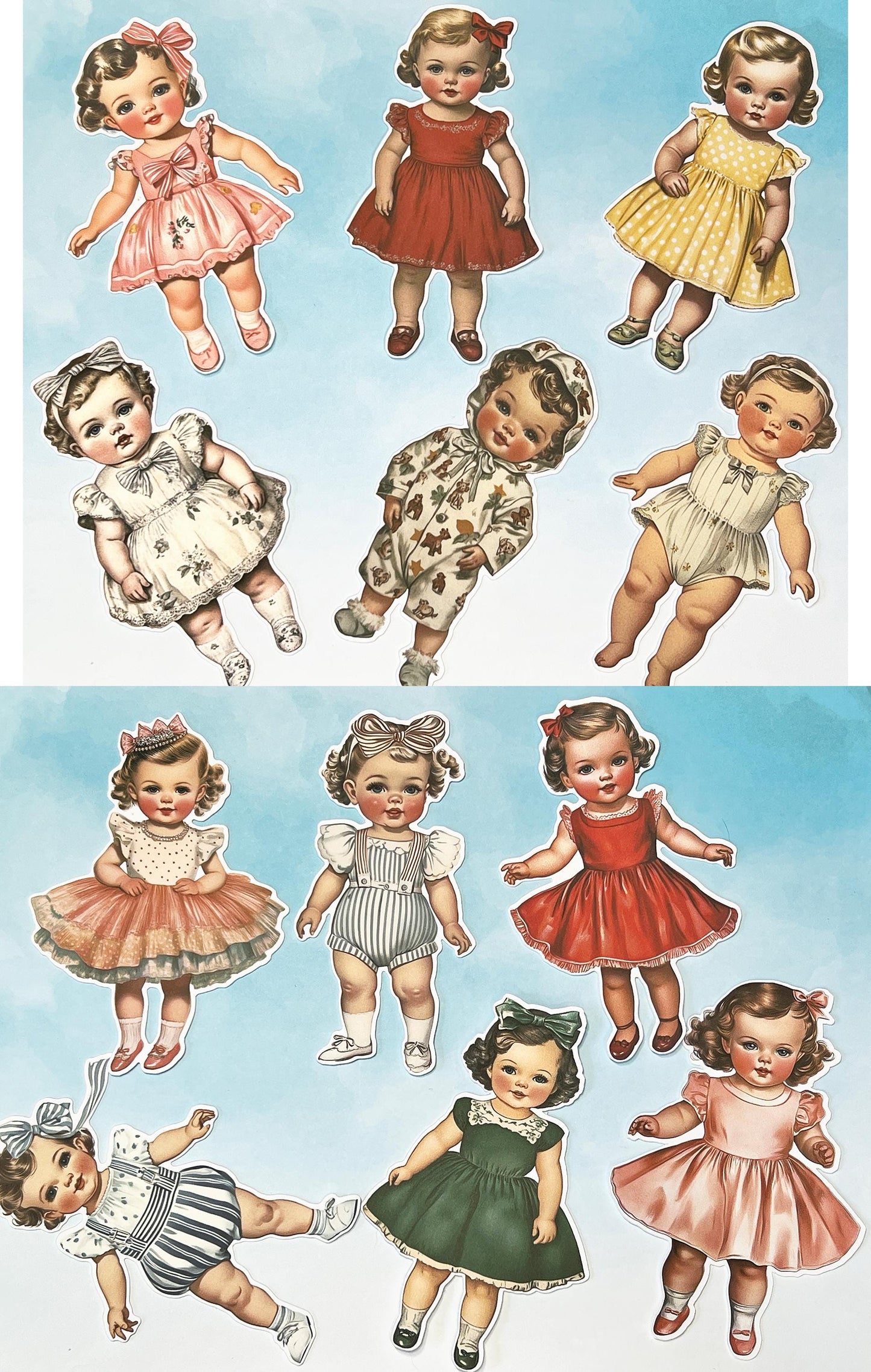 2 1/2 inch Set of 12 Fussy Cut Paper Dolls (etsy image id: 7811903947)