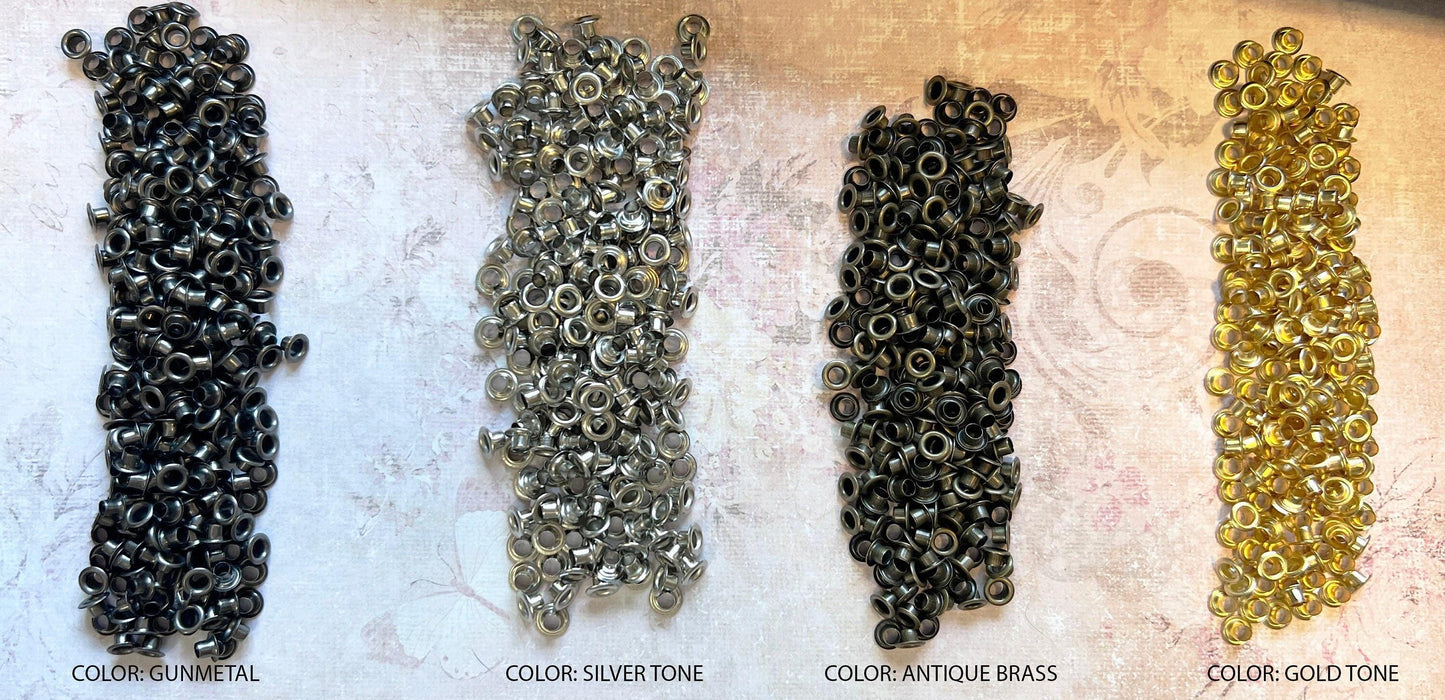 This image shows the four colors of the 3mm bead caps, gunmetal, Silver tone, Antique brass and gold tone (etsy image id: 7811905167)