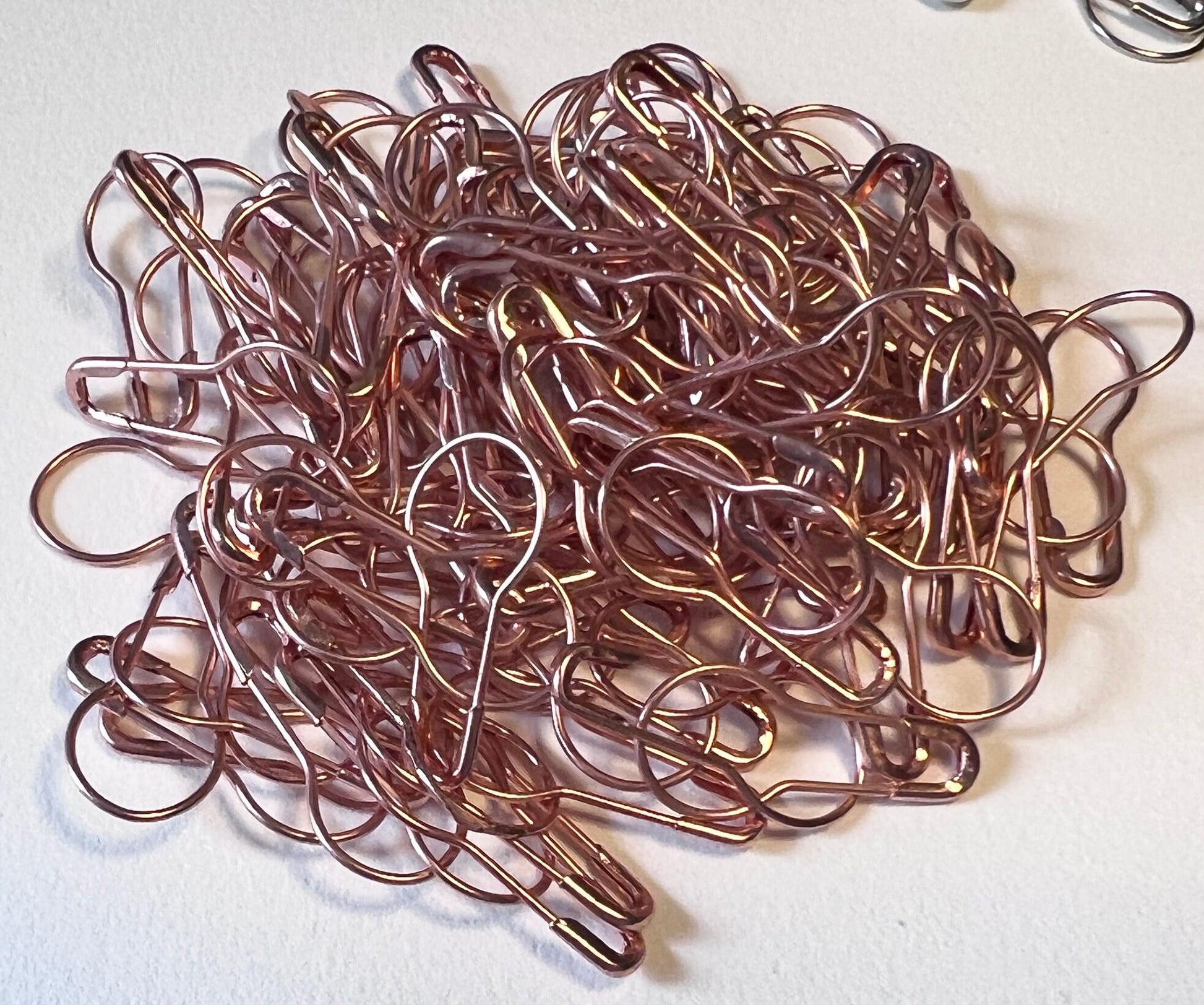Five different color finishes on bulb pins, calabash pins, Silver tone, Goldtone, Copper tone, Antique bronze tone, black tone, sets of 25 or mixed set of with 5 of each color (etsy image id: 7811906029)
